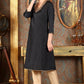 W for Woman Black Glitter Printed Shantung Kurta With Metallic Embroidery