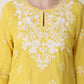 W for Woman Yellow Floral Printed Dull Shantung Chikankari Straight Kurta