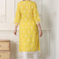 W for Woman Yellow Floral Printed Dull Shantung Chikankari Straight Kurta
