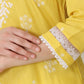 W for Woman Yellow Floral Printed Dull Shantung Chikankari Straight Kurta