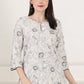W for Woman Beige Thread Work Linen Straight Kurta With Scalloped Hemline
