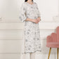 W for Woman Beige Thread Work Linen Straight Kurta With Scalloped Hemline