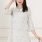 W for Woman Beige Thread Work Linen Straight Kurta With Scalloped Hemline