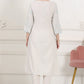 W for Woman Beige Thread Work Linen Straight Kurta With Scalloped Hemline