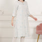 W for Woman Beige Thread Work Linen Straight Kurta With Scalloped Hemline