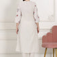 W for Woman Beige Linen Straight Kurta With Multi-Coloured Thread Work