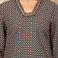 W for Woman Black Geometric Printed Rayon A-Line Kurta With Metallic Embroidery On Neck