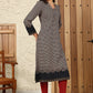 W for Woman Black Geometric Printed Rayon A-Line Kurta With Metallic Embroidery On Neck