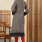 W for Woman Black Geometric Printed Rayon A-Line Kurta With Metallic Embroidery On Neck