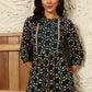 W for Woman Black Geometric Printed Rayon Crepe A-Line Kurta With Metallic Embroidery On Yoke