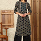W for Woman Black Geometric Printed Rayon Crepe A-Line Kurta With Metallic Embroidery On Yoke