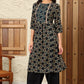 W for Woman Black Geometric Printed Rayon Crepe A-Line Kurta With Metallic Embroidery On Yoke