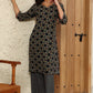 W for Woman Black Geometric Printed V-Neck Rayon Crepe Kurta With Sequin Detailing