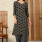 W for Woman Black Geometric Printed V-Neck Rayon Crepe Kurta With Sequin Detailing