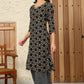 W for Woman Black Geometric Printed V-Neck Rayon Crepe Kurta With Sequin Detailing