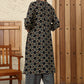 W for Woman Black Geometric Printed V-Neck Rayon Crepe Kurta With Sequin Detailing