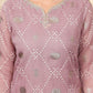 W for Woman Lilac Foil Printed Kota Doriya Kurta With Zari Embroidered Neck