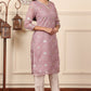 W for Woman Lilac Foil Printed Kota Doriya Kurta With Zari Embroidered Neck