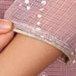 W for Woman Lilac Foil Printed Kota Doriya Kurta With Zari Embroidered Neck