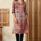 W for Woman Black Floral Printed Embellished Japanese Satin Straight Kurta