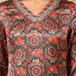 W for Woman Black Floral Printed Embellished Japanese Satin Straight Kurta