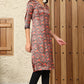 W for Woman Black Floral Printed Embellished Japanese Satin Straight Kurta