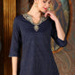 W for Woman Blue Cotton Lurex Festive Kurta With Embroidered Neckine