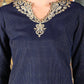 W for Woman Blue Cotton Lurex Festive Kurta With Embroidered Neckine