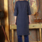 W for Woman Blue Cotton Lurex Festive Kurta With Embroidered Neckine