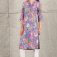 W for Woman Blue Floral Printed Rayon Straight Kurta