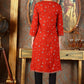 W for Woman Ceramic Red Printed Straight Rayon Kurta With Metallic Embroidery On Neck