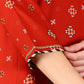 W for Woman Ceramic Red Printed Straight Rayon Kurta With Metallic Embroidery On Neck