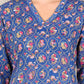 W for Woman Blue Small Buti Floral Printed Straight Kurta With Lace V-Neck