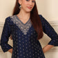 W for Woman Blue Dori Embroidered Chanderi Straight Kurta