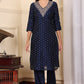 W for Woman Blue Dori Embroidered Chanderi Straight Kurta