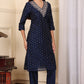 W for Woman Blue Dori Embroidered Chanderi Straight Kurta