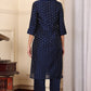 W for Woman Blue Dori Embroidered Chanderi Straight Kurta