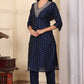 W for Woman Blue Dori Embroidered Chanderi Straight Kurta