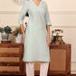 W for Woman Blue Solid Snow Linen Straight Kurta With Thread Work On Neck