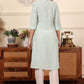 W for Woman Blue Solid Snow Linen Straight Kurta With Thread Work On Neck