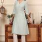 W for Woman Blue Solid Snow Linen Straight Kurta With Thread Work On Neck