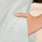 W for Woman Blue Solid Snow Linen Straight Kurta With Thread Work On Neck