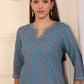 W for Woman Blue Geometric Printed Pure Cotton Straight Kurta