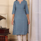 W for Woman Blue Geometric Printed Pure Cotton Straight Kurta