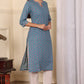 W for Woman Blue Geometric Printed Pure Cotton Straight Kurta