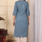 W for Woman Blue Geometric Printed Pure Cotton Straight Kurta