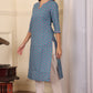 W for Woman Blue Geometric Printed Pure Cotton Straight Kurta