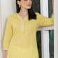 W for Woman Yellow Floral Printed Pure Cotton Soft & Breathable Kurta With Lace