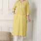 W for Woman Yellow Floral Printed Pure Cotton Soft & Breathable Kurta With Lace
