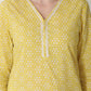 W for Woman Yellow Floral Printed Pure Cotton Soft & Breathable Kurta With Lace